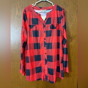 Miusey Red and Black Plaid Button-Up Shirt NWT